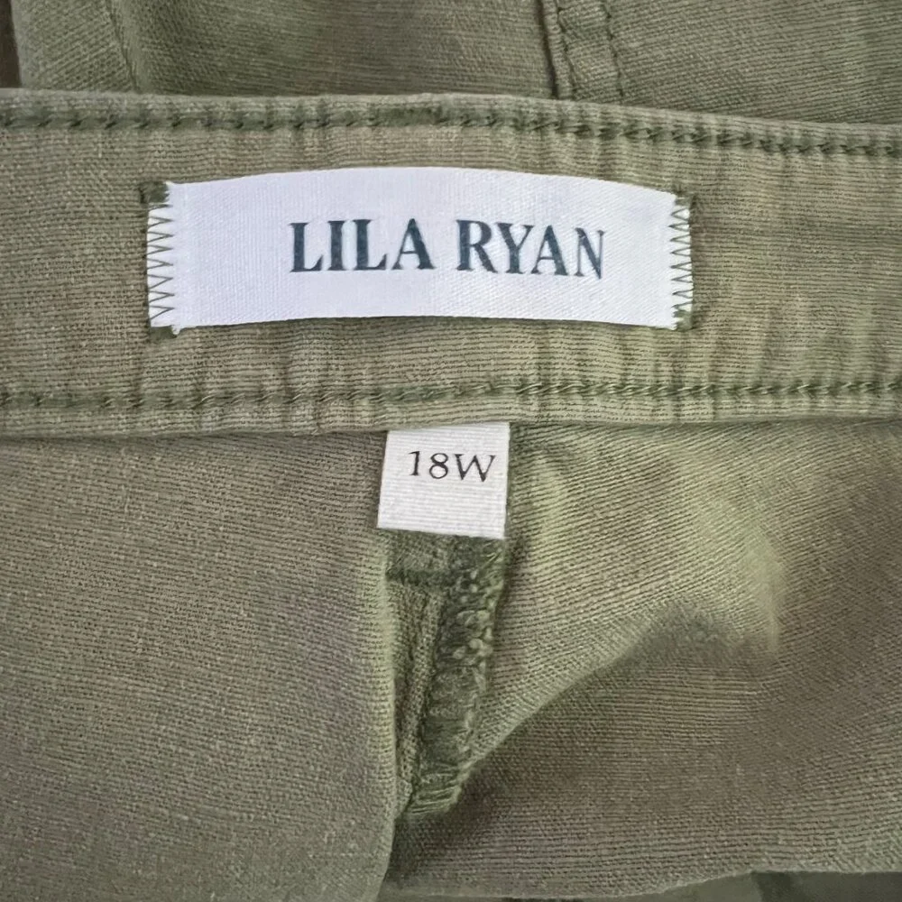 Lila Ryan Stretch Linen Pants Women's 18W Green Martina Straight Capri Ankle NWT